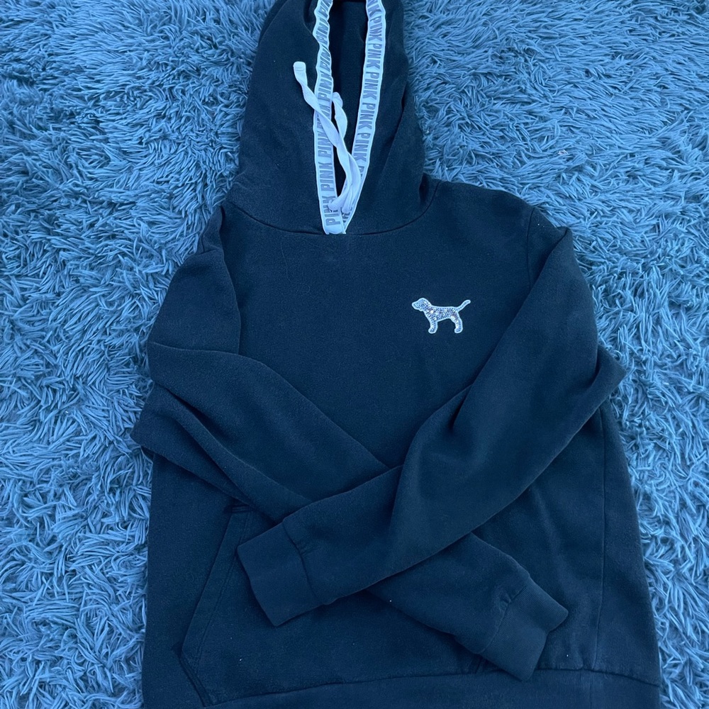 pink/victoria’s secret black hoodie with sequins